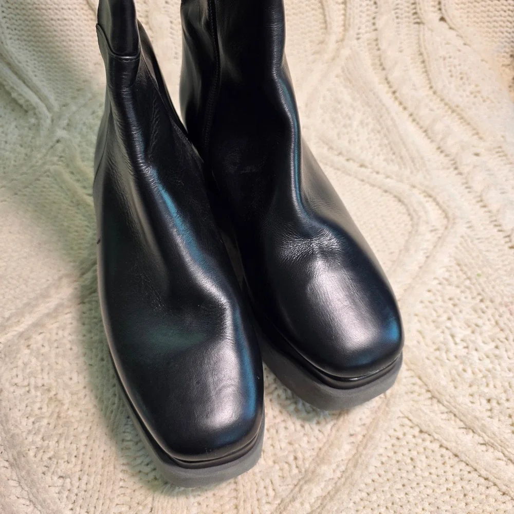 Paloma Barcelo 2 Platform‎ Wedge Knee High Boots Black Leather Womens 40 9-9.5